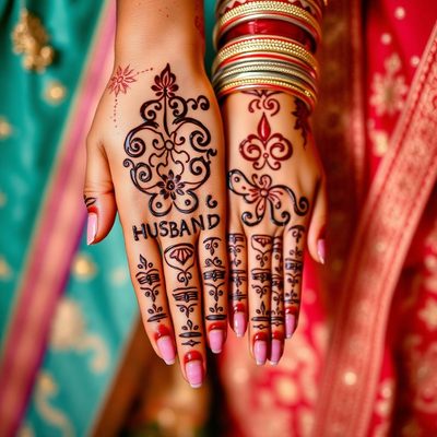 Festival mehendi design being applied at home in Hyderabad for Karva Chauth